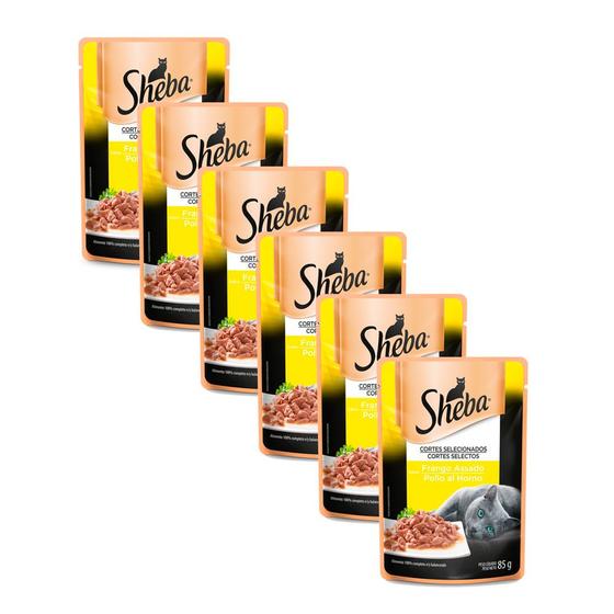 Imagem de Ração Úmida para Gatos Sheba Adulto Sabor Frango Assado em Sachê 85g  Kit com seis unidades