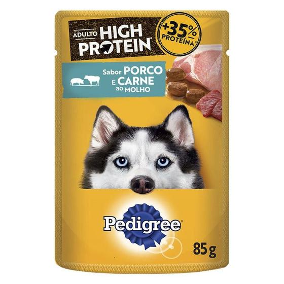 Ração Úmida Pedigree High Protein Sachê Porco e Carne Ao Molho para Cães Adultos - 85 g Imagem de Ração Úmida Pedigree High Protein Sachê Porco e Carne Ao Molho para Cães Adultos - 85 g