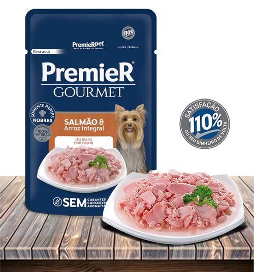 Imagem de Ração Úmida PremieRPet Gourmet Sachê Salmão e Arroz Integral para Cães Adultos Pequeno Porte - 85Gr