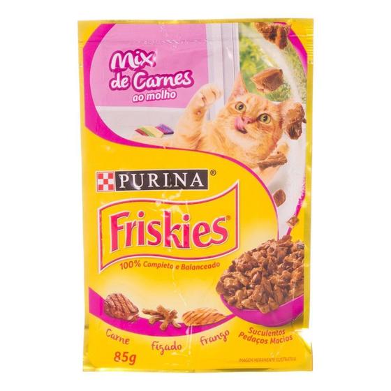 Imagem de Ração Úmida Purina Friskies Para Gatos Adultos Mix Carnes Ao Molho 85G