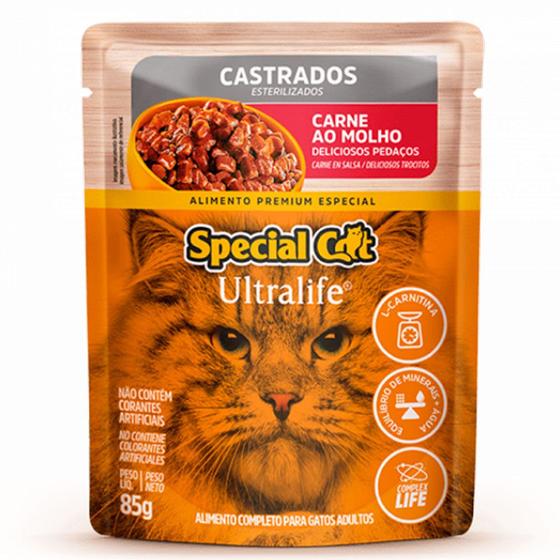 Imagem de Ração Úmida Special Cat Sachê Carne com Batata Doce para Gatos Castrados 85g