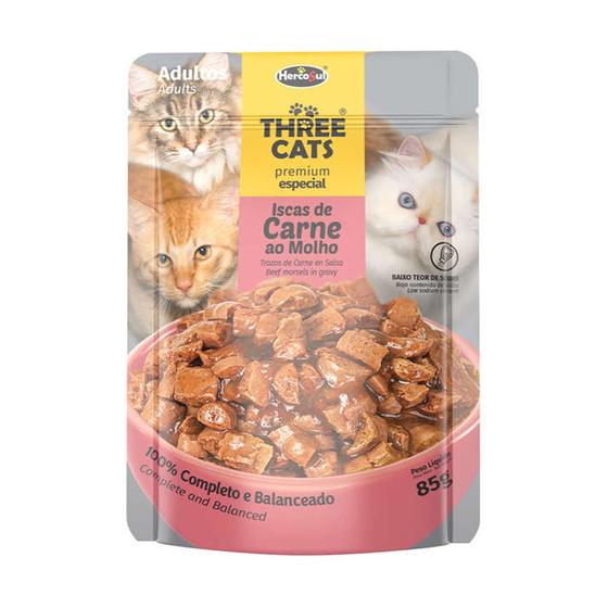 Imagem de Ração Úmida Three Cats Adultos Sachê Carne ao Molho - 85g