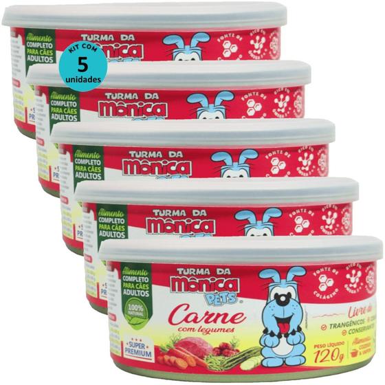 Imagem de Ração Úmida Turma Da Mônica Pets Carne Com Legumes 120g Para Cães Adultos Kit com 5