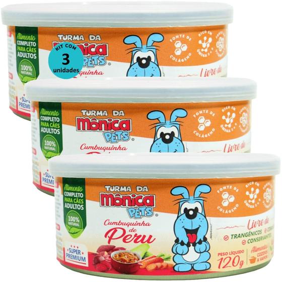 Imagem de Ração Úmida Turma Da Mônica Pets Cumbuquinha de Peru 120g Para Cães Adultos Kit Com 3