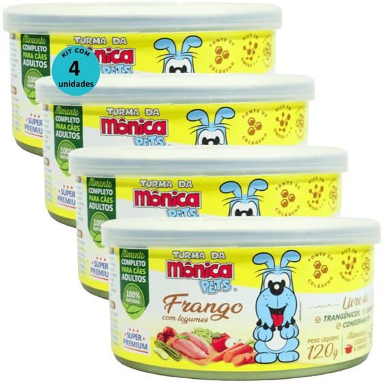 Imagem de Ração Úmida Turma Da Mônica Pets Frango com Legumes 120g Para Cães Adultos Kit Com 4