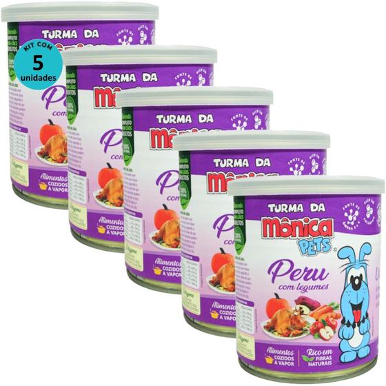 Imagem de Ração Úmida Turma da Mônica Pets Peru com Legumes 280g Para Cães Adultos Kit 5 un