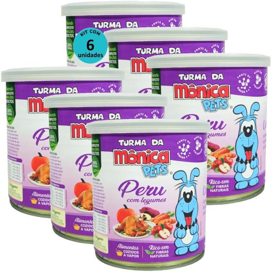 Imagem de Ração Úmida Turma da Mônica Pets Peru com Legumes 280g Para Cães Adultos Kit 6 un