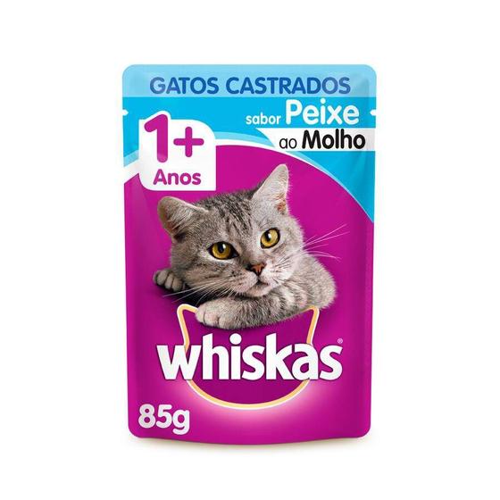 Imagem de Ração Úmida Whiskas Gatos Castrados Sachê Sabor Peixe - 85g - 1 unidade