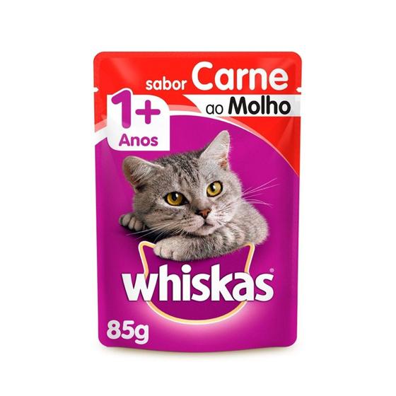 Imagem de Ração Úmida Whiskas para Gatos Adultos Carne ao Molho 85g - 1 unidade