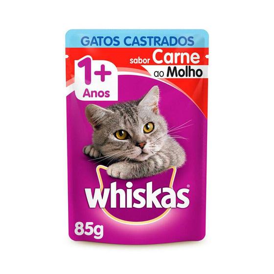 Imagem de Ração Úmida Whiskas Para Gatos Castrados Sachê Sabor Carne - 85g