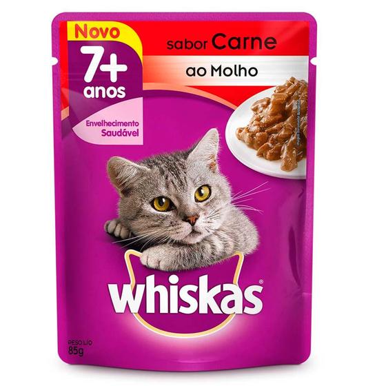 Imagem de Ração Úmida Whiskas Sachê Adultos 7+ Carne ao Molho 85 gr - Whiskas