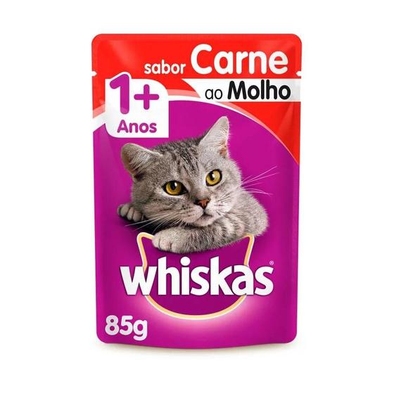 Imagem de Ração Úmida Whiskas Sachê Carne ao Molho para Gatos Adultos 85g