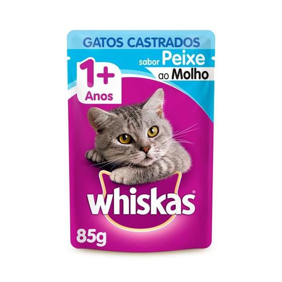 Imagem de Ração Úmida Whiskas Sachê Peixe ao Molho para Gatos Adultos Castrados 85 g