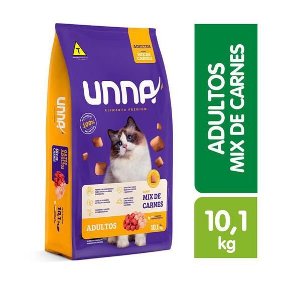Imagem de Ração Unna para Gatos Adultos Mix de Carnes 10,1kg - Solito