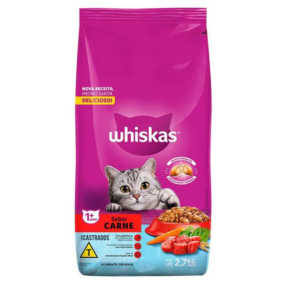 Imagem de Ração Whiskas Carne para Gatos Adultos Castrados - 2,7 Kg