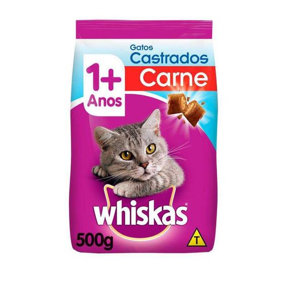 Imagem de Ração Whiskas para Gatos Adultos Castrados Sabor Carne - 500g