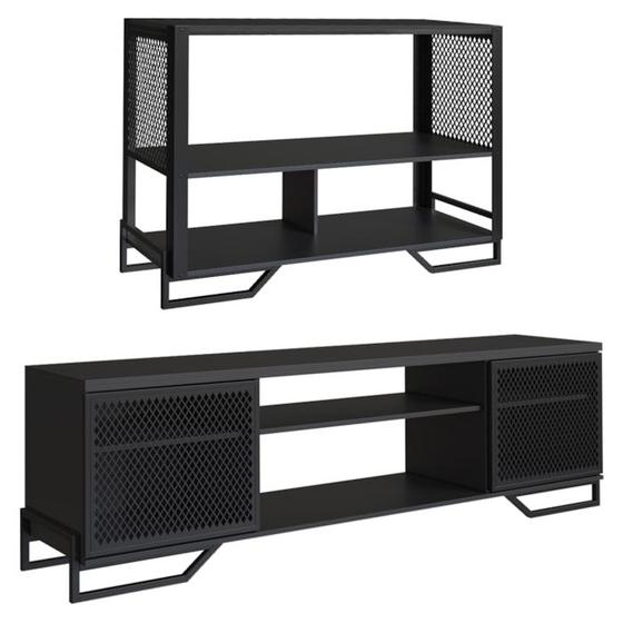 Imagem de Rack 180 Cm 2 PT Aparador 130 Cm Industrial 27X21 Preto PP