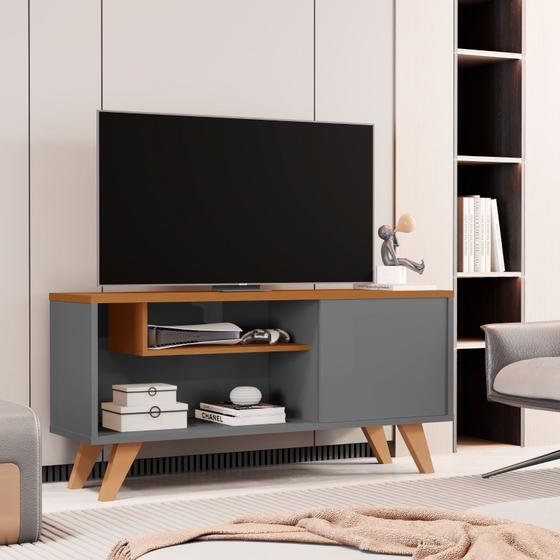 Imagem de Rack Aparador Sala Moderno TV Ate 43 Polegadas Hector Cor - Cinza / Nature - MJM Casa dos Móveis