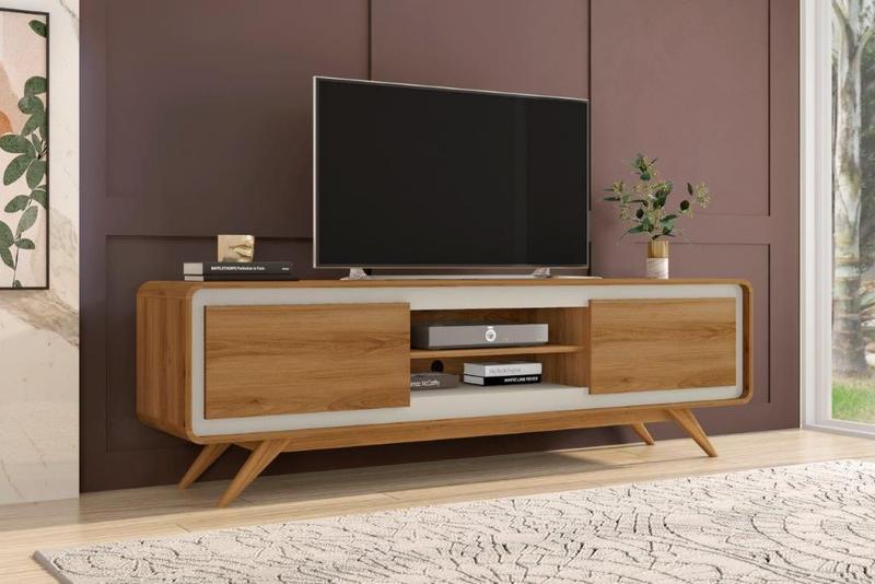 Rack / Bancada CHAN 1,80m Modelo Retrô com Pés em Madeira Maciça para TV Até 65''com Portas Basculantes e Cantos Arredondados 100% MDF Cor Nature/Off Menor preço em Rack / Bancada CHAN 1,80m Modelo Retrô com Pés em Madeira Maciça para TV Até 65''com Portas Basculantes e Cantos Arredondados 100% MDF Cor Nature/Off
