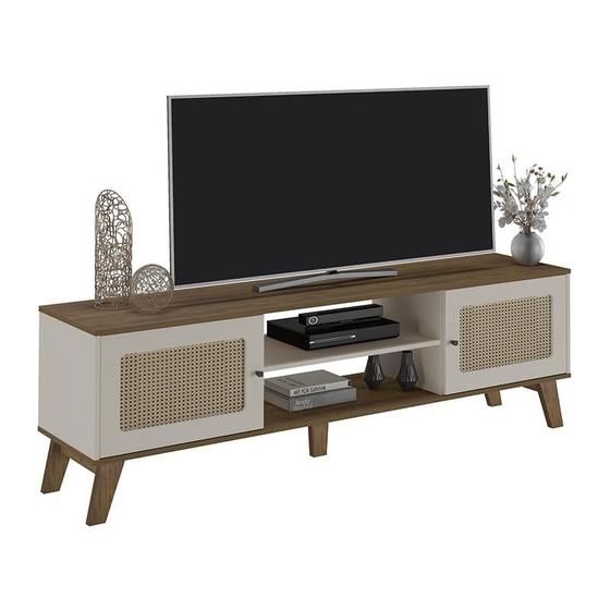 Rack Bancada Charlotte 2 Portas Pinho/Off White/Palha para TV até 75