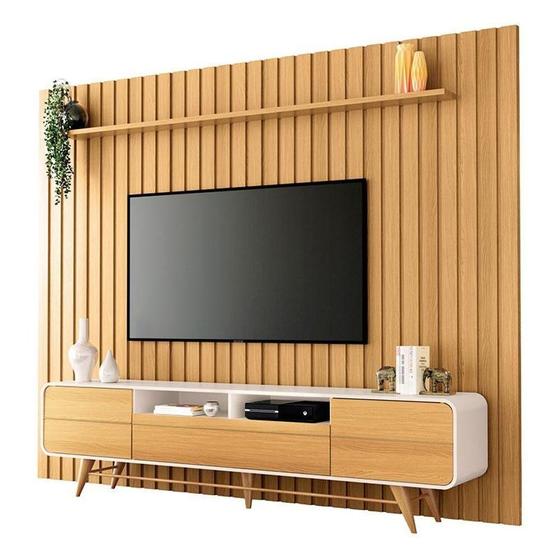 Imagem de Rack Bancada época Com Painel Ripado You 2.7 Cinamomo Off White - Hb Móveis