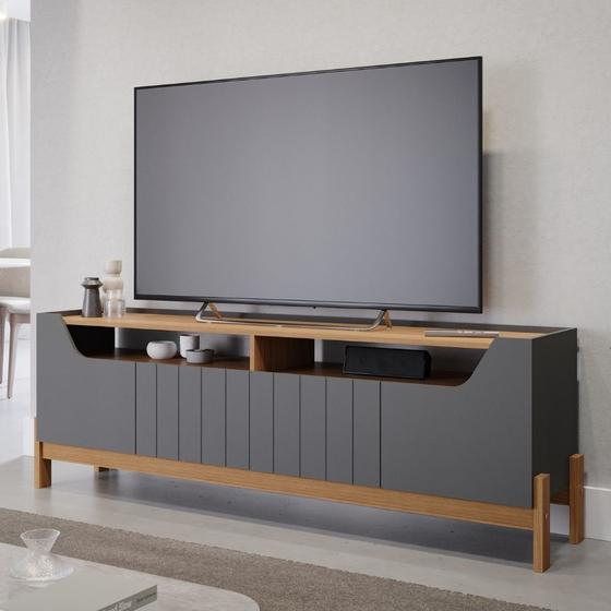 Rack Bancada P/ Tv Até 70 Polegadas 100% Mdf 4 Portas 2 Nichos Moema Permobili Grafite/Nature Menor preço em Rack Bancada P/ Tv Até 70 Polegadas 100% Mdf 4 Portas 2 Nichos Moema Permobili Grafite/Nature