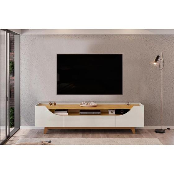 Imagem de Rack Bancada p/ TV até 75 Polegadas Lotus c/ Nichos 220x58cm Bali/Cedro - DJ Móveis