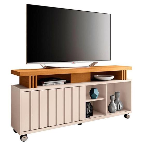 Imagem de Rack Bancada Para Sala Rivera 1.3 Off White Cinamomo - Hb Móveis