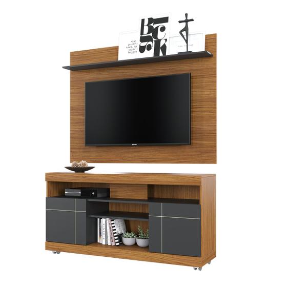 Imagem de Rack Bancada Yara + Painel Maia TV de até 47 Polegas com Prateleira Noce/ Preto para Sala