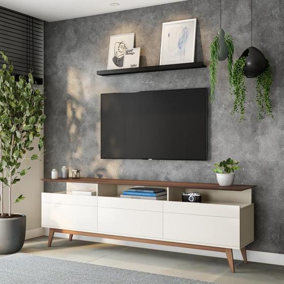 Imagem de Rack Bristol II 3 GV Off White com Freijó Touch 218 cm