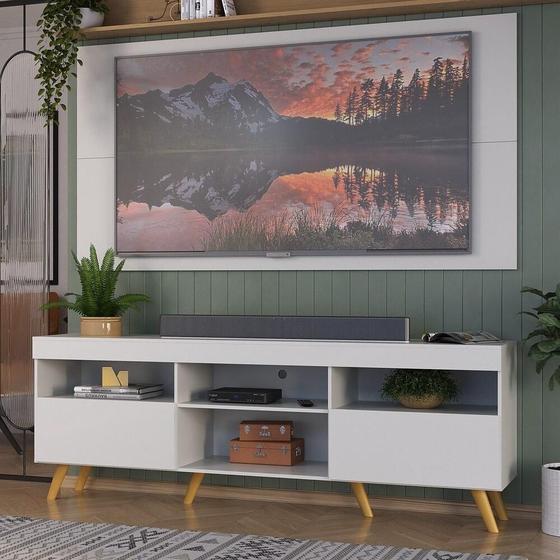 Imagem de Rack c/ Painel P/TV até 65" e Pés Retrô Flórida Multimóveis Branco/Natural