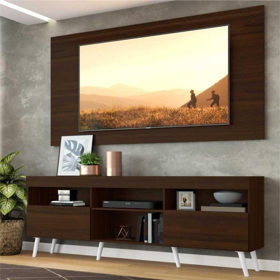 Imagem de Rack c/ Painel p/ TV até 65" e Pés Retrô Flórida Multimóveis  Duna/Branco