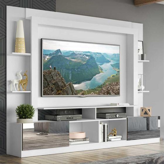 Rack c/ Painel TV 65" Portas c/ Espelho Oslo Multimóveis Branco/Tenerife Menor preço em Rack c/ Painel TV 65" Portas c/ Espelho Oslo Multimóveis Branco/Tenerife