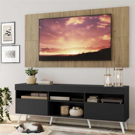 Imagem de Rack c/ Painel TV 65" Preto/Rustic Londres Multimóveis Pés Retrô Branco