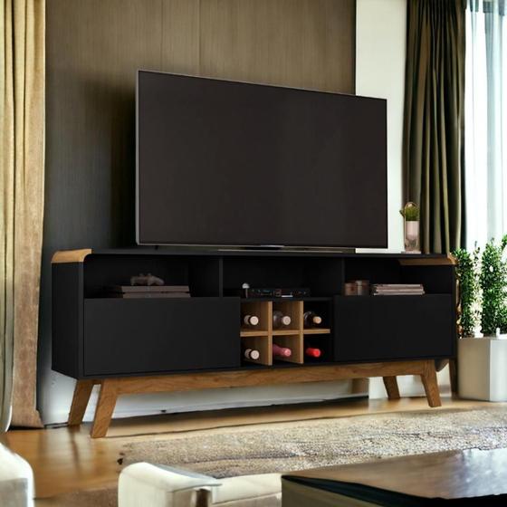 Imagem de Rack com Adega Larimar Preto Fosco e Cinamomo Bechara