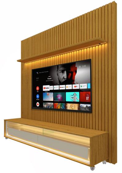 Rack com Painel 1.85 Ripado com LED e Rodízio Nobre Naturale com Off White - Gelius Móveis Menor preço em Rack com Painel 1.85 Ripado com LED e Rodízio Nobre Naturale com Off White - Gelius Móveis