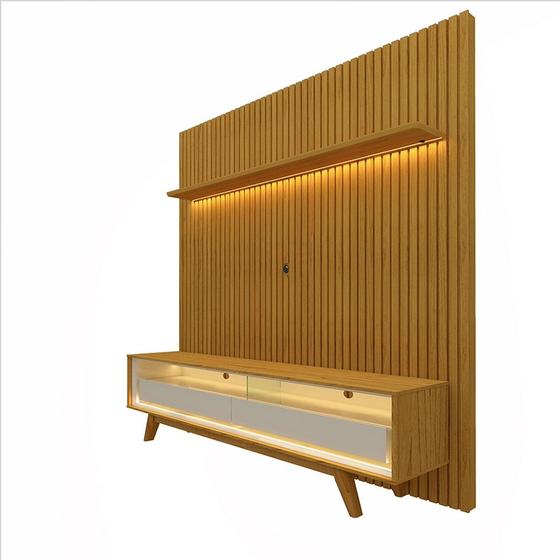 Imagem de Rack Com Painel 185 Ripado Led Retro Nobre Naturale Off White Gelius Moveis 