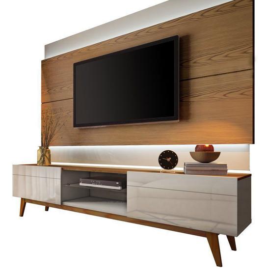 Menor preço em Rack com Painel Classic 2G 1.8 com LED Freijó com Off White - Imcal Móveis
