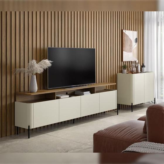 Imagem de Rack com Painel e Buffet com Pés em Metal 360cm 100% MDF