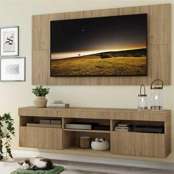 Imagem de Rack com Painel e Suporte para TV até 65" Suspenso com 2 Portas Londres Multimóveis Rustic