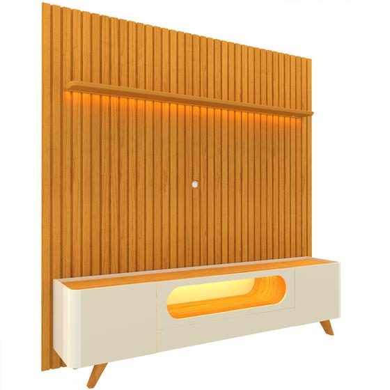 Imagem de Rack com Painel Nobre 2.3 com Pés de Madeira Naturale com Offwhite - Gelius