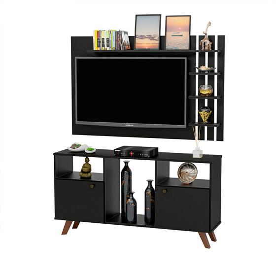 Imagem de Rack com Painel para TV até 32 Polegadas 2 Portas e Pés Retrô NetMobil