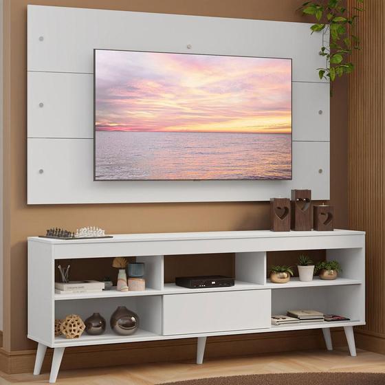 Imagem de Rack com Painel para TV até 65 Polegadas com Pés Branco Detroit Madesa