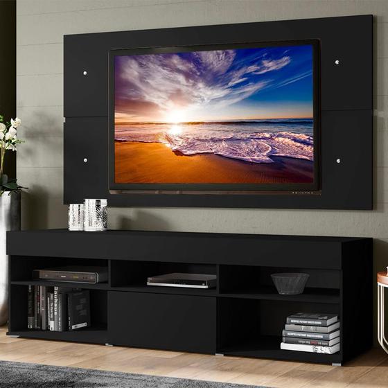 Rack com Painel para TV até 65 Polegadas Madesa Miami 1 Porta - Preto Menor preço em Rack com Painel para TV até 65 Polegadas Madesa Miami 1 Porta - Preto