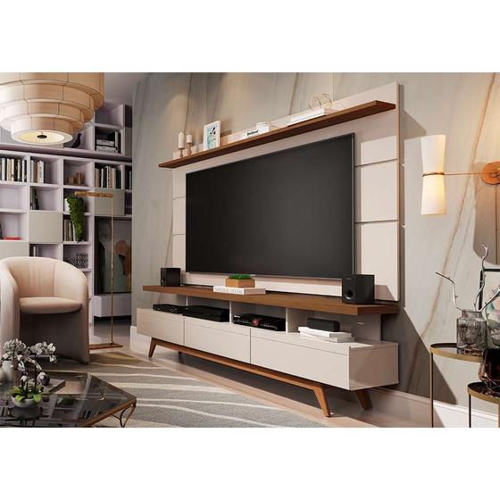 Rack com Painel para TV até 72 Polegadas Vivare Off White e Freijó 180 cm Menor preço em Rack com Painel para TV até 72 Polegadas Vivare Off White e Freijó 180 cm