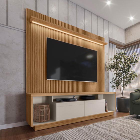 Rack com Painel para TV até 75” 181cm com Prateleira com LED Cronos CabeCasa MadeiraMadeira Imagem de Rack com Painel para TV até 75” 181cm com Prateleira com LED Cronos CabeCasa MadeiraMadeira
