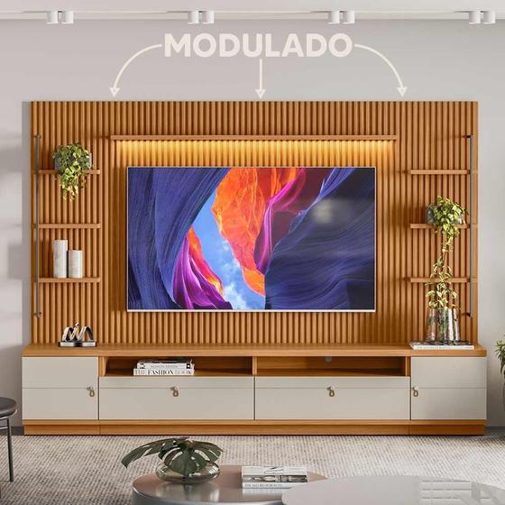 Imagem de Rack com Painel para TV até 75 Polegadas com 2 Módulos Laterais LED 2 Portas Linea Brasil
