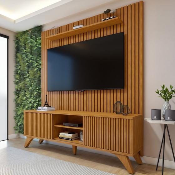 Imagem de Rack com Painel para TV até 75 Polegadas com Ripado 100% MDF 180cm Gaia Paris