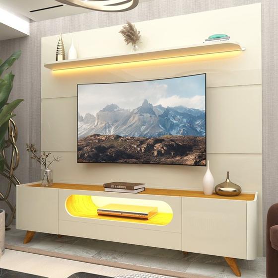Imagem de Rack com Painel para Tv até 90 Polegadas 1 Gaveta 2 Portas com Led 1 Prateleira 100% MDF