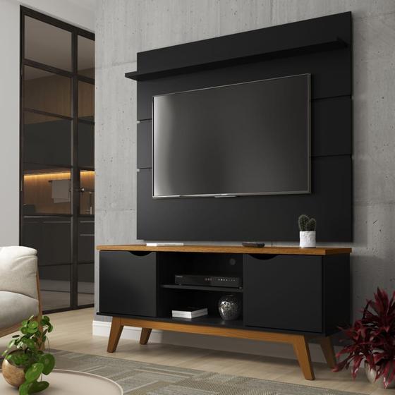 Imagem de Rack com Painel Prism 1.4 Preto com Cumarú - Patrimar Móveis